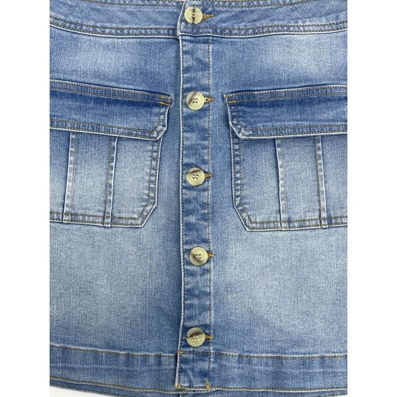 Blue Jean Denim Mini Skirt Button Front Pockets Size M Juniors Misses - Picture 5 of 10